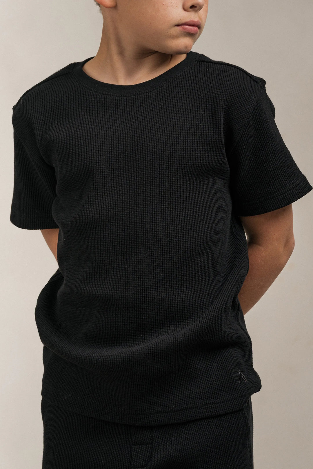 Junior Waffle Textured T-Shirt Black