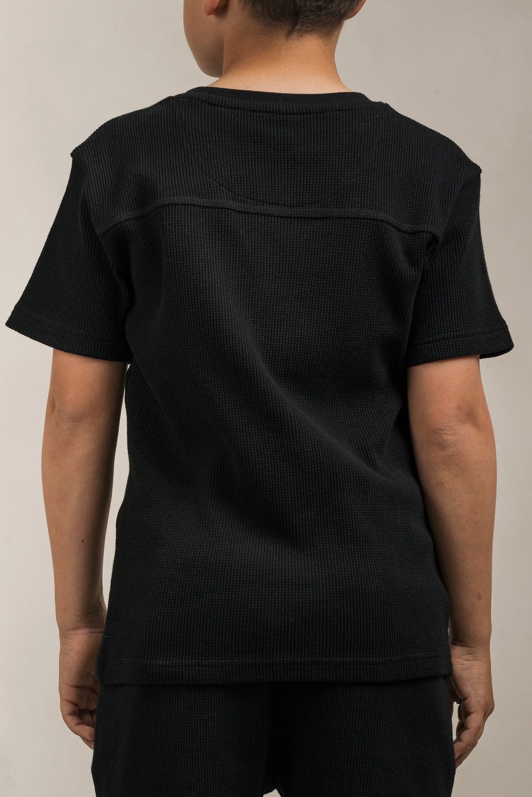 Junior Waffle Textured T-Shirt Black