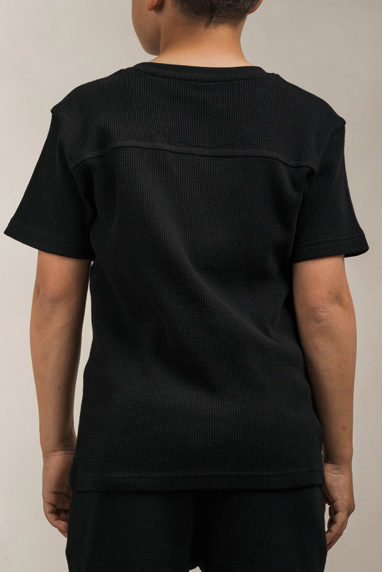 Junior Waffle Textured T-Shirt Black