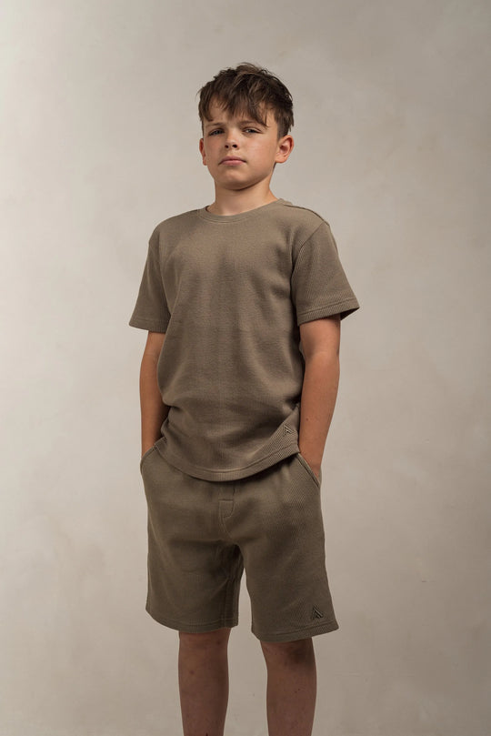 Junior Waffle Textured T-Shirt Khaki