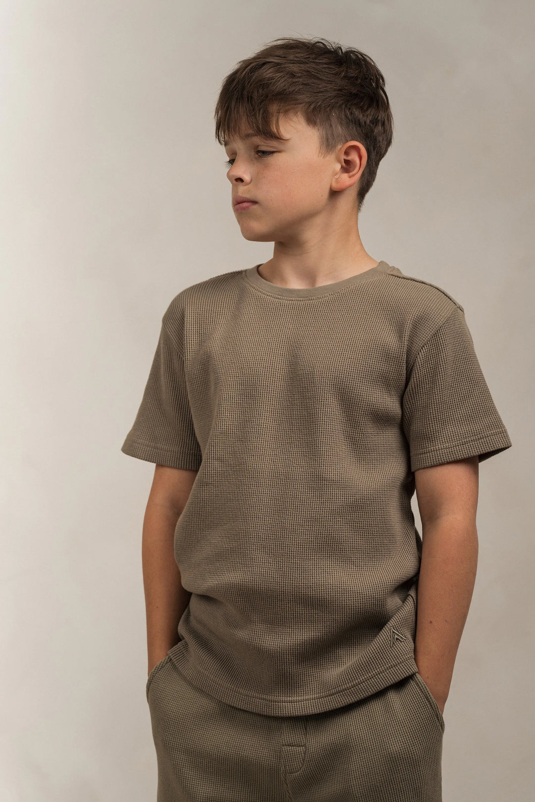 Junior Waffle Textured T-Shirt Khaki