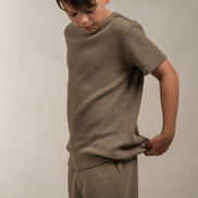 Junior Waffle Textured T-Shirt Khaki