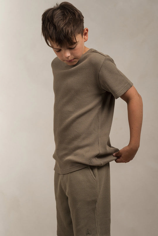 Junior Waffle Textured T-Shirt Khaki