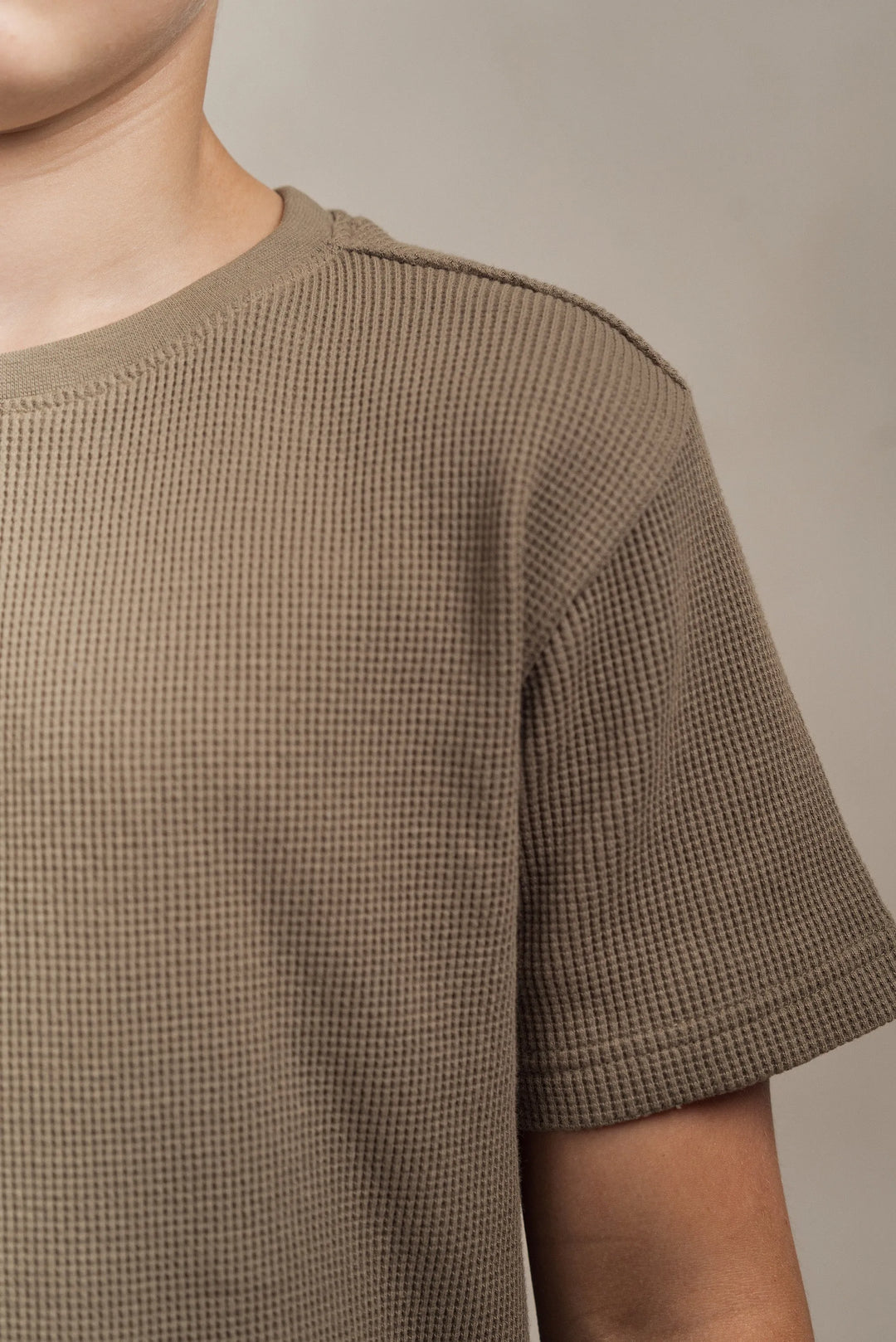 Junior Waffle Textured T-Shirt Khaki