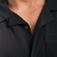 Linen Blend Open Collar Shirt Black