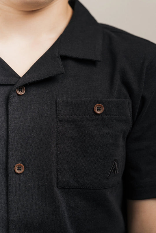 Junior Linen Blend Overshirt Black