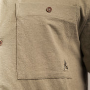 Linen Blend Open Collar Shirt Khaki