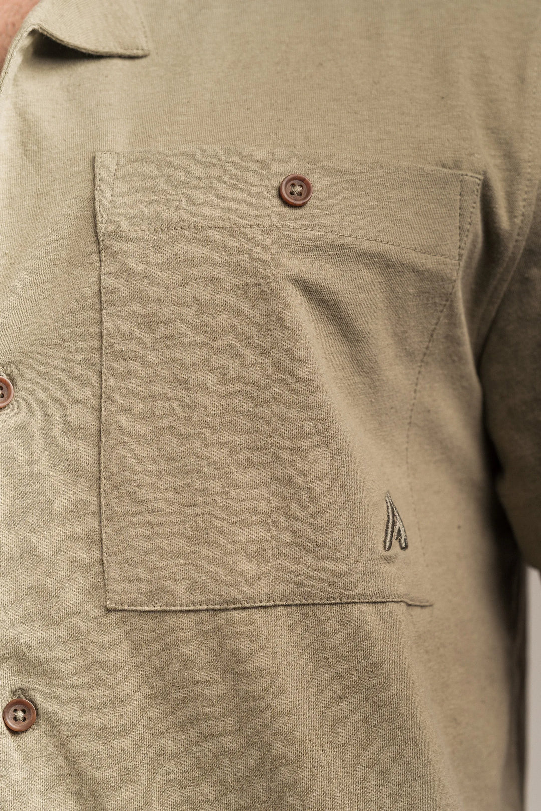 Linen Blend Open Collar Shirt Khaki