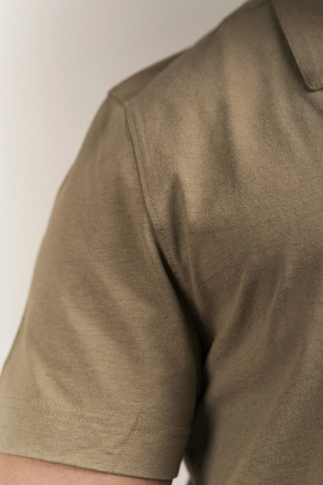 Linen Blend Open Collar Shirt Khaki