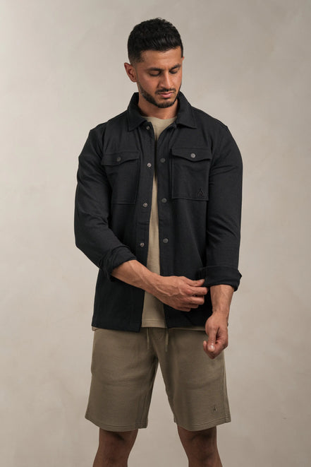 Linen Blend Overshirt Black