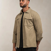 Linen Blend Overshirt Khaki