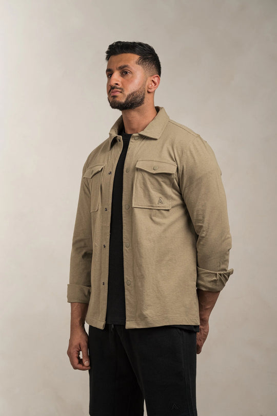 Linen Blend Overshirt Khaki