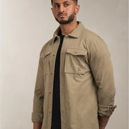 Linen Blend Overshirt Khaki