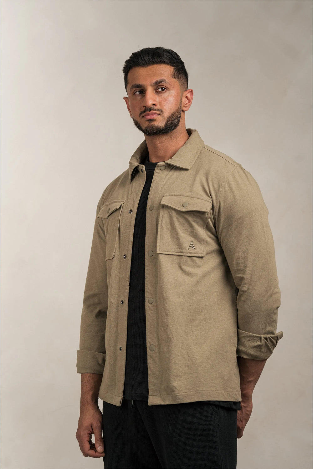 Linen Blend Overshirt Khaki