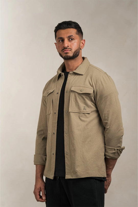 Linen Blend Overshirt Khaki