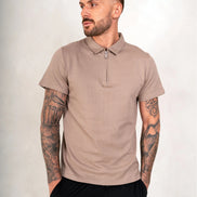 Mens Textured Jersey - Light Brown, Mens Polo Top