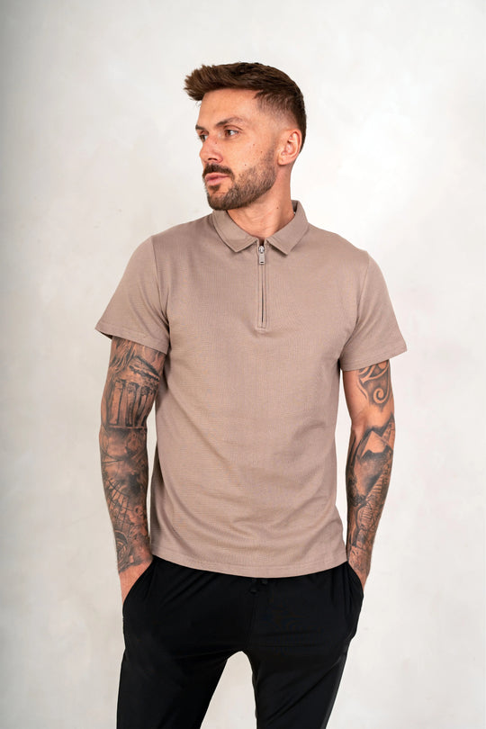 Mens Textured Jersey - Light Brown, Mens Polo Top