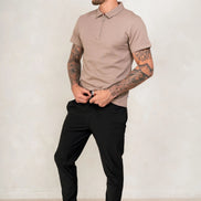 Mens Textured Jersey - Light Brown, Mens Polo Top