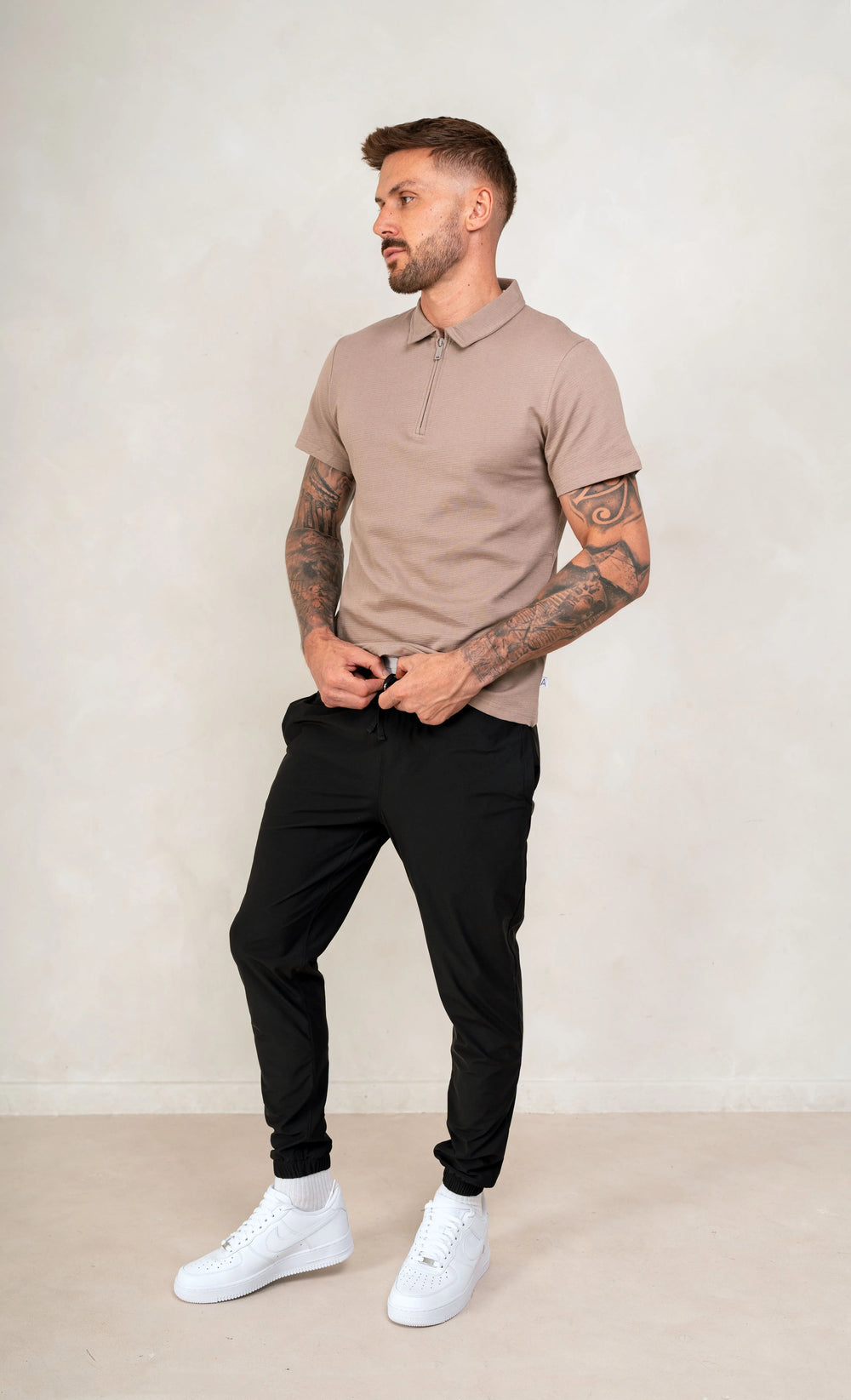 Mens Textured Jersey - Light Brown, Mens Polo Top