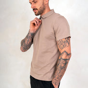 Mens Textured Jersey - Light Brown, Mens Polo Top
