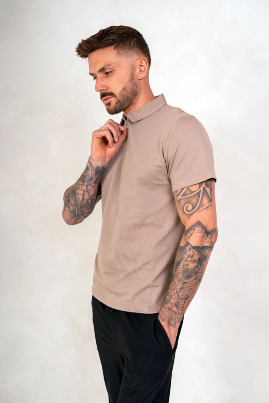Mens Textured Jersey - Light Brown, Mens Polo Top