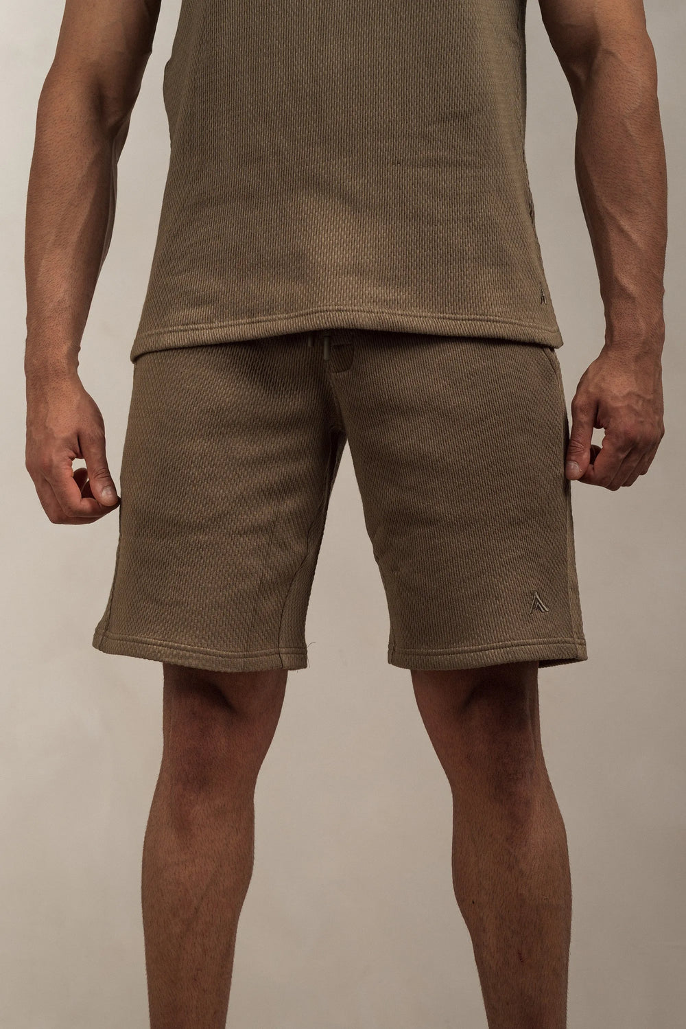 Popcorn Textured Shorts Khaki
