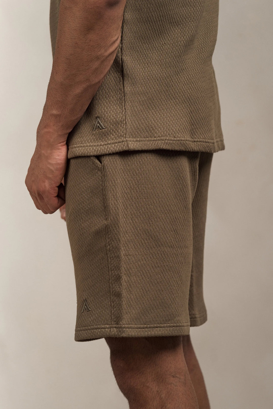 Popcorn Textured Shorts Khaki