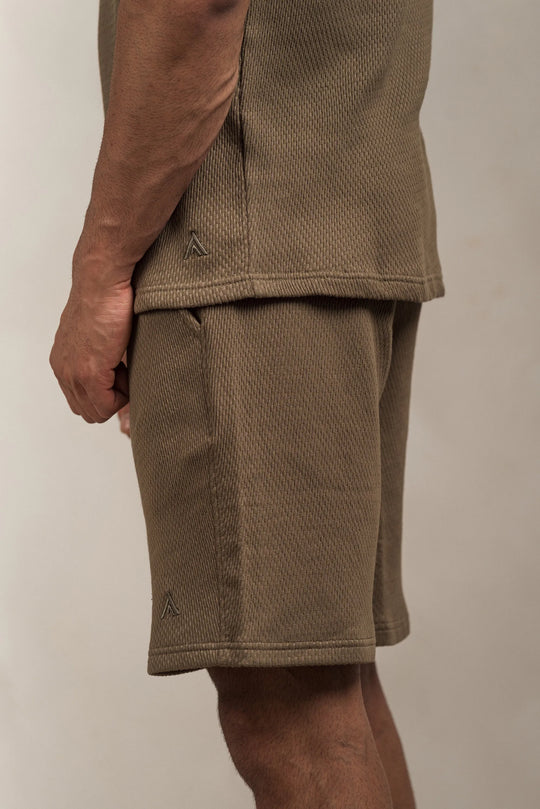 Popcorn Textured Shorts Khaki