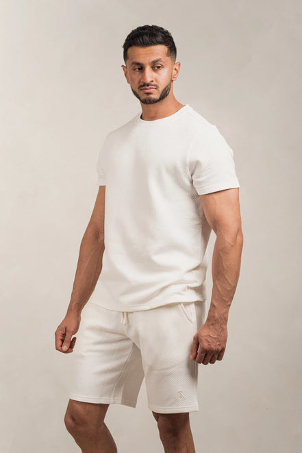 Popcorn Textured Shorts White