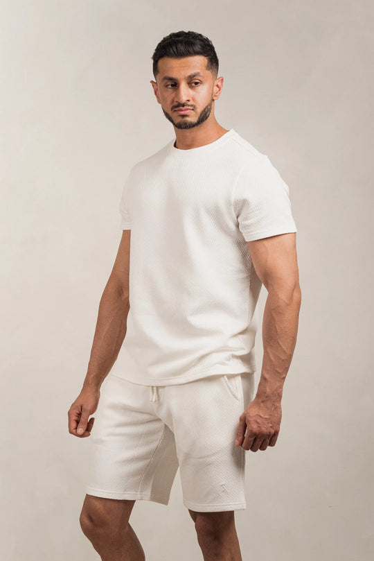 Popcorn Textured Shorts White