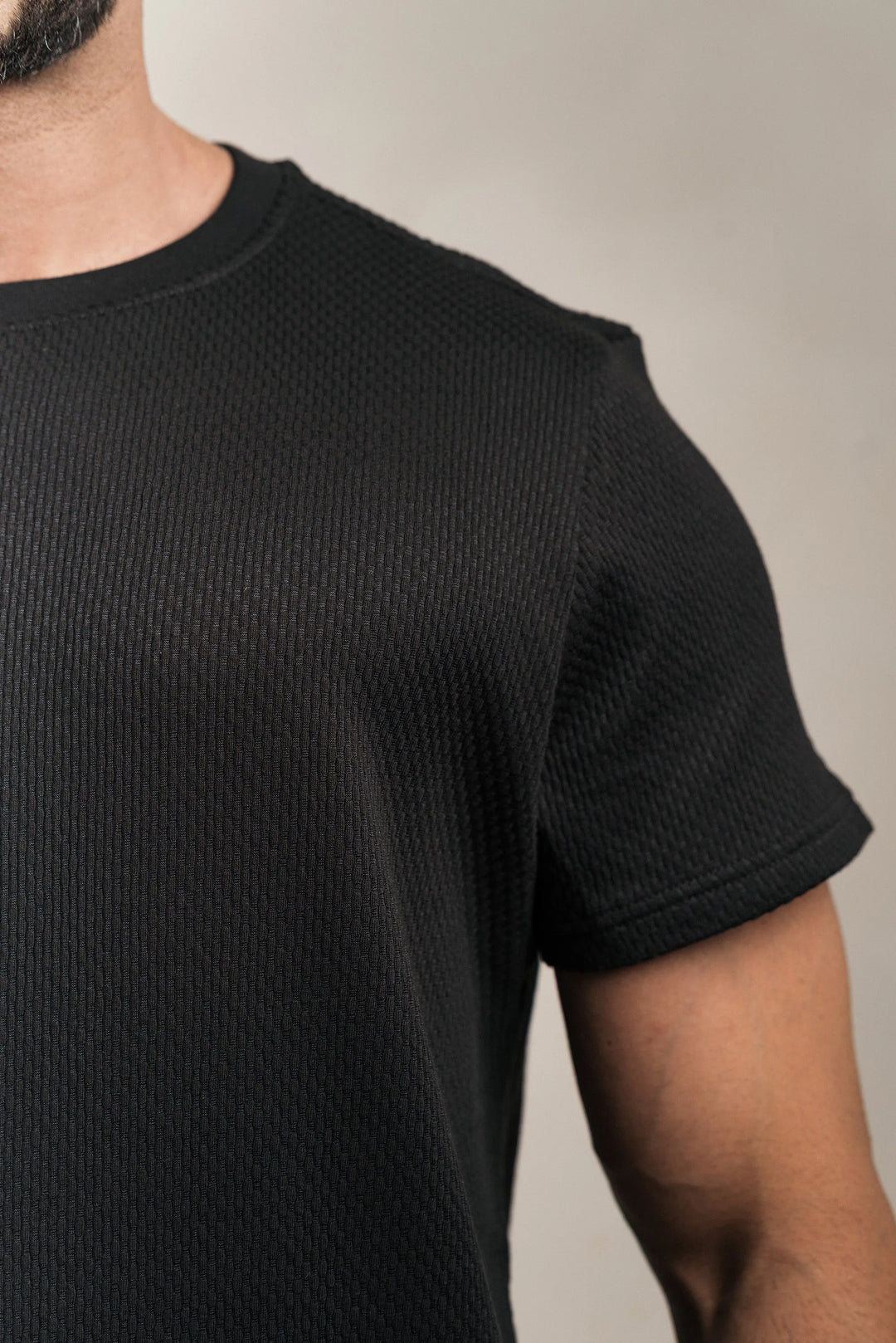 Popcorn Textured T-Shirt Black
