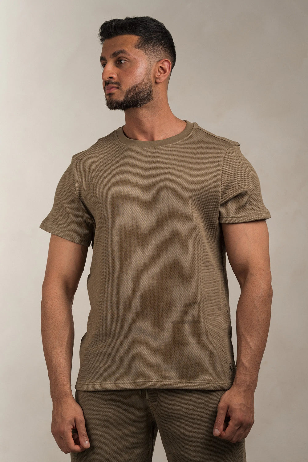 Popcorn Textured T-Shirt Khaki