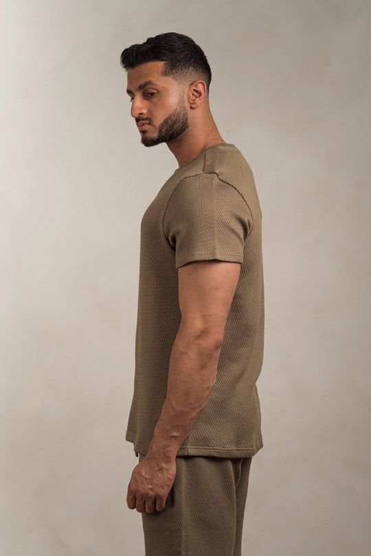 Popcorn Textured T-Shirt Khaki