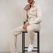 Mens Jersey Twill Shacket - Cream, Mens Jacket