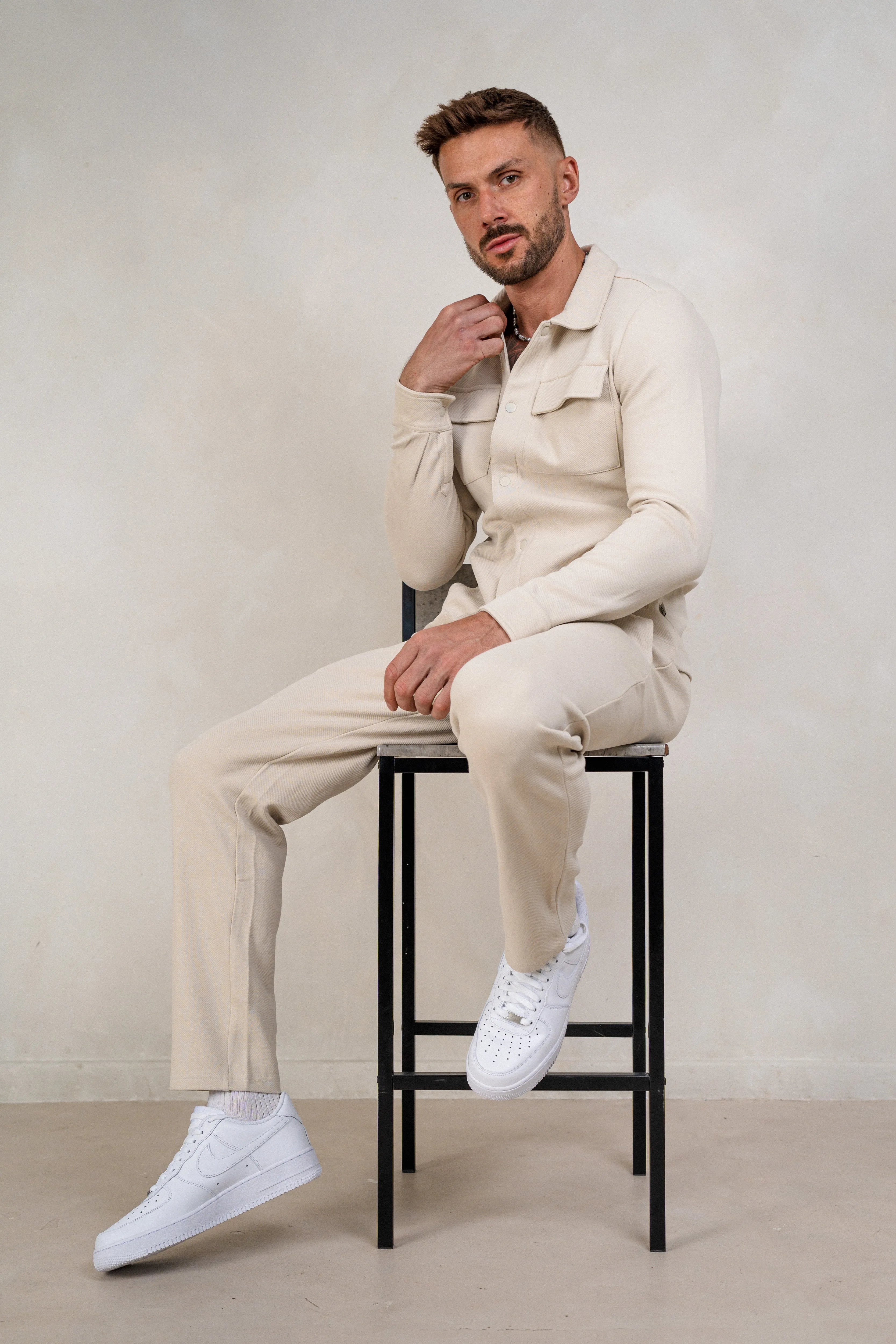 Mens Jersey Twill Shacket - Cream, Mens Jacket