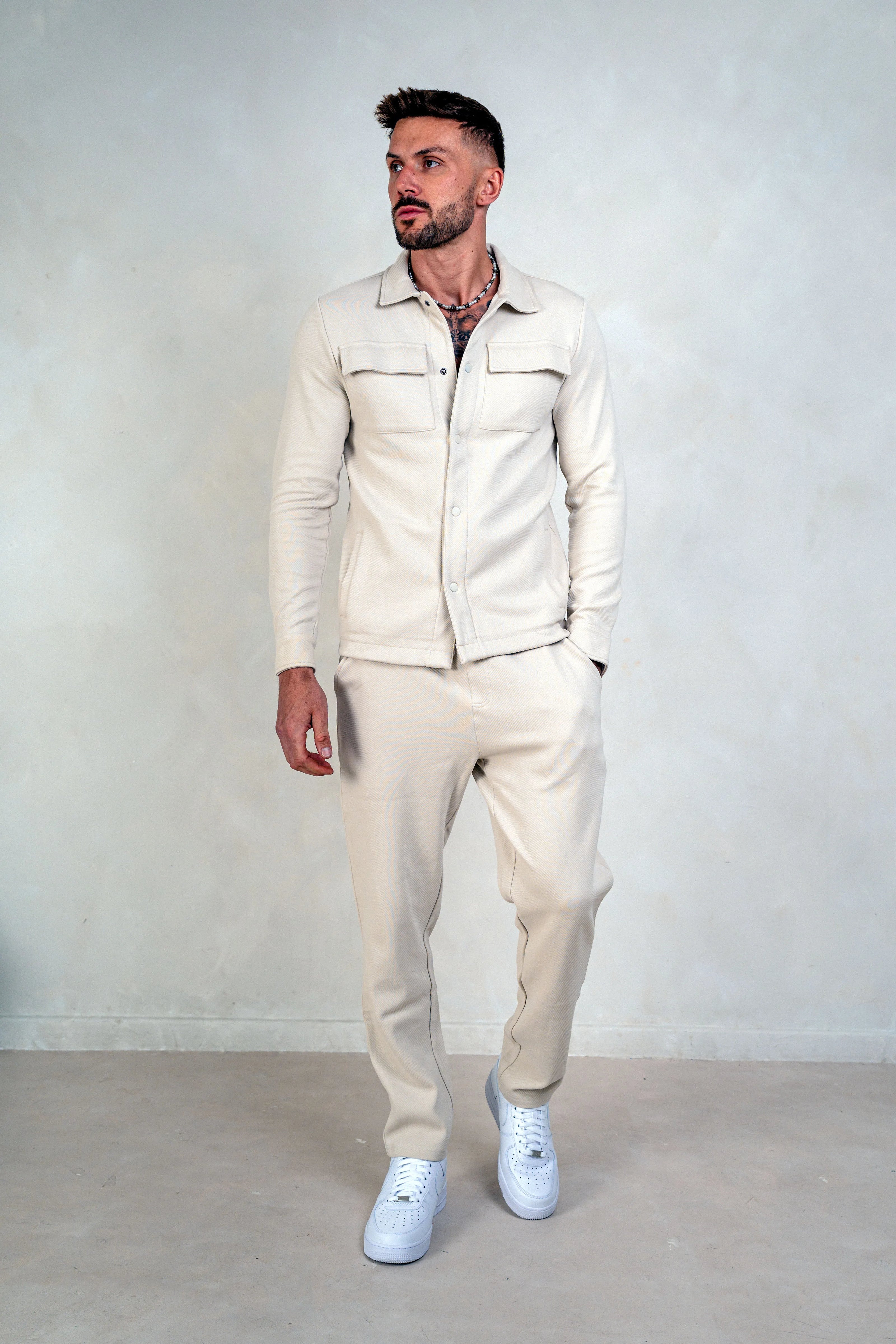 Mens Jersey Twill Shacket - Cream, Mens Jacket