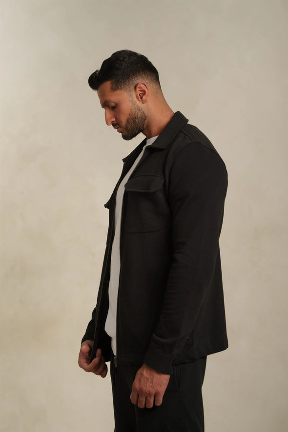 The Black Utility Zip-Through Shacket