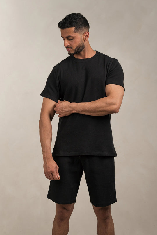 Waffle Textured T-Shirt Black